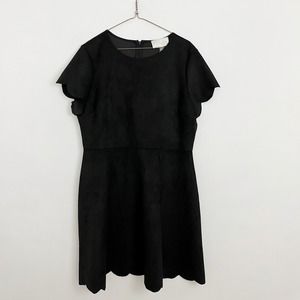Pappagallo Dress Womens Size 16 Black Scalloped Fit And Flare Mini Short Sleeve